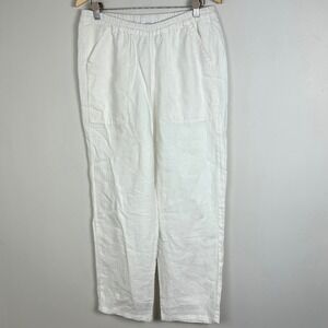 Sympli‎ 100% Linen White Wide Leg Elastic Waist Pants Womens Sz Large Minimalist